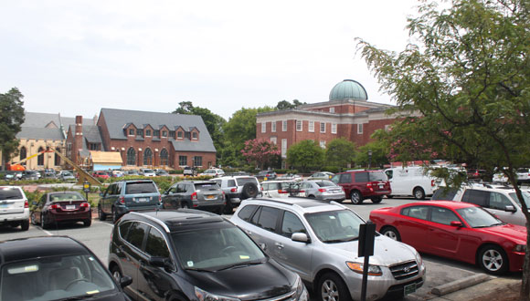 Cars in Morehead Lot in front of Morehead Planetarium 