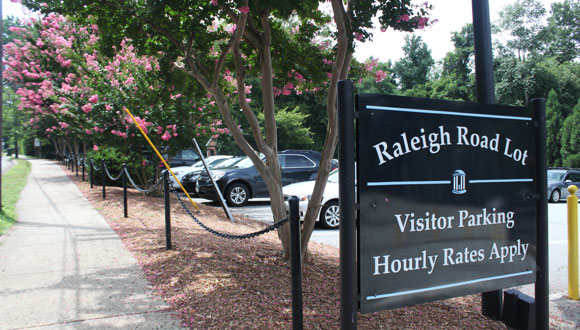 Signage at entrance of Raleigh Road Visitor Lot.