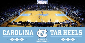 UNC Womens basketball players playing in the carmichael arena.