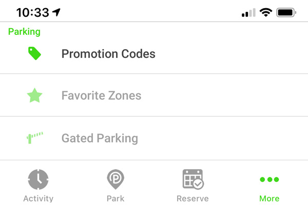 ParkMobile Promo Code Selection