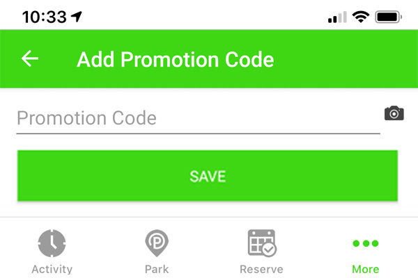 ParkMobile Add Promotion Code