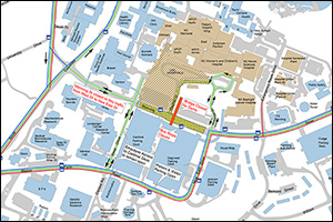 Map of Manning Drive closure traffic detours